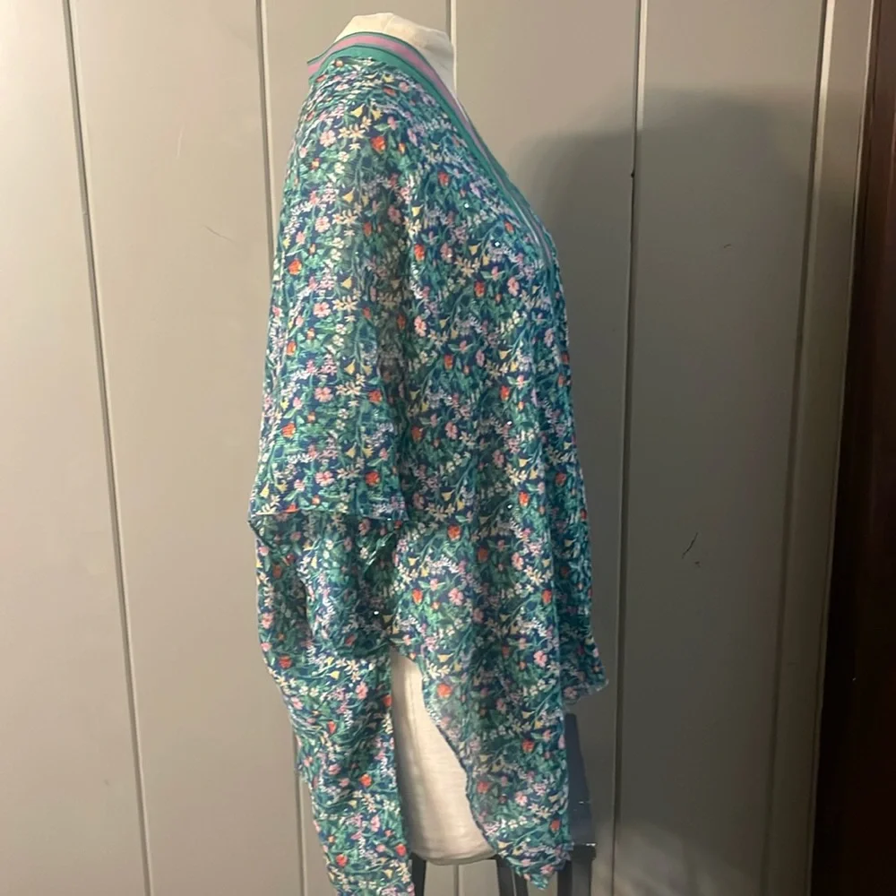 Steve Madden Duster Jacket Blue Green Cover Up Festival Boho Romantic Fairy